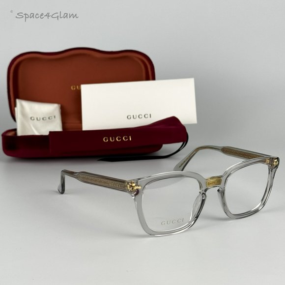 NEW Gucci GG0184O 005 Gray Clear Gold Square Unisex Eyeglasses - Picture 4 of 11
